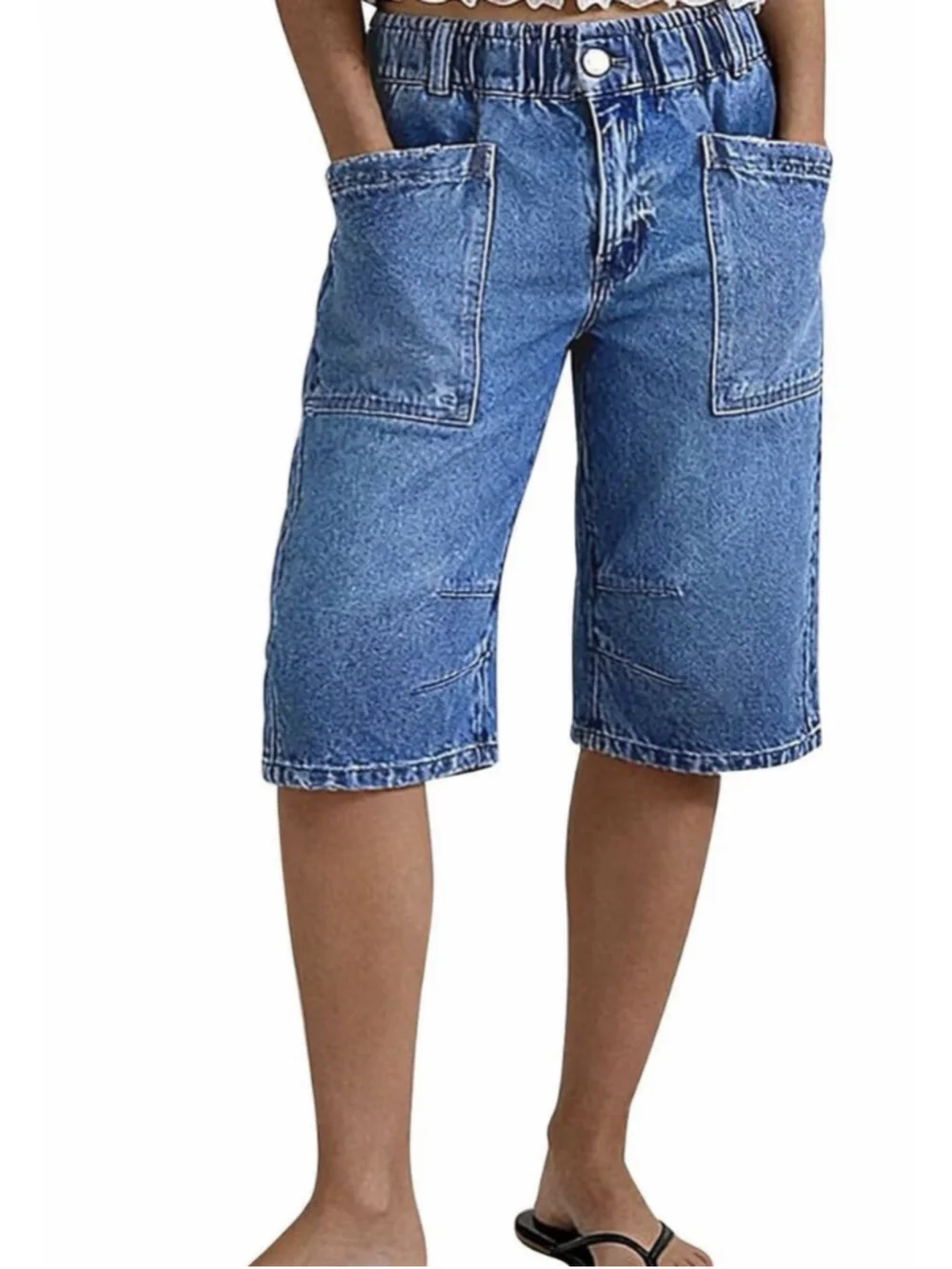 Flamingals Straight Leg High Rise Denim Bermuda Shorts L